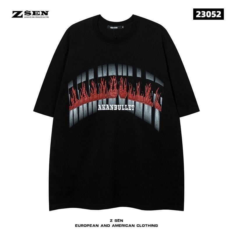 High Street Original Retro Short-sleeved Men's American Trendy Brand Hip-hop Dark Personality Printing Loose Cotton T-shirt