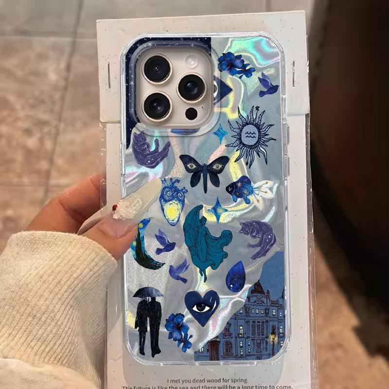 Для iPhone 16 15 14 13 Plus Pro Max 16e 7 8 Plus SE 2020 XS XR 5G Чехол для телефона Тема Океанская жизнь Синее Сердце Морская звезда Ракушки