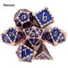 7 шт. синие, золотые рыбьи чешуи, металлические кубики, набор твердых металлических многогранных кубиков, подходящий для ролевой ролевой игры, настольной игры, карточной игры
