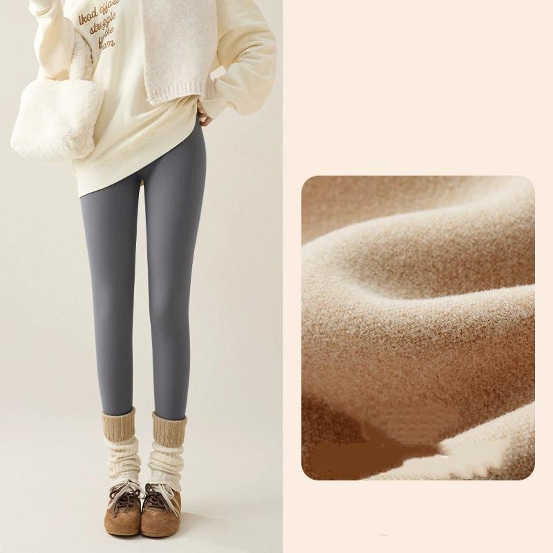 Осенне-зимние леггинсы из кроличьего флиса Sharkskin, женские повседневные базовые утолщенные теплые леггинсы, коричневые колготки с флисовой подкладкой