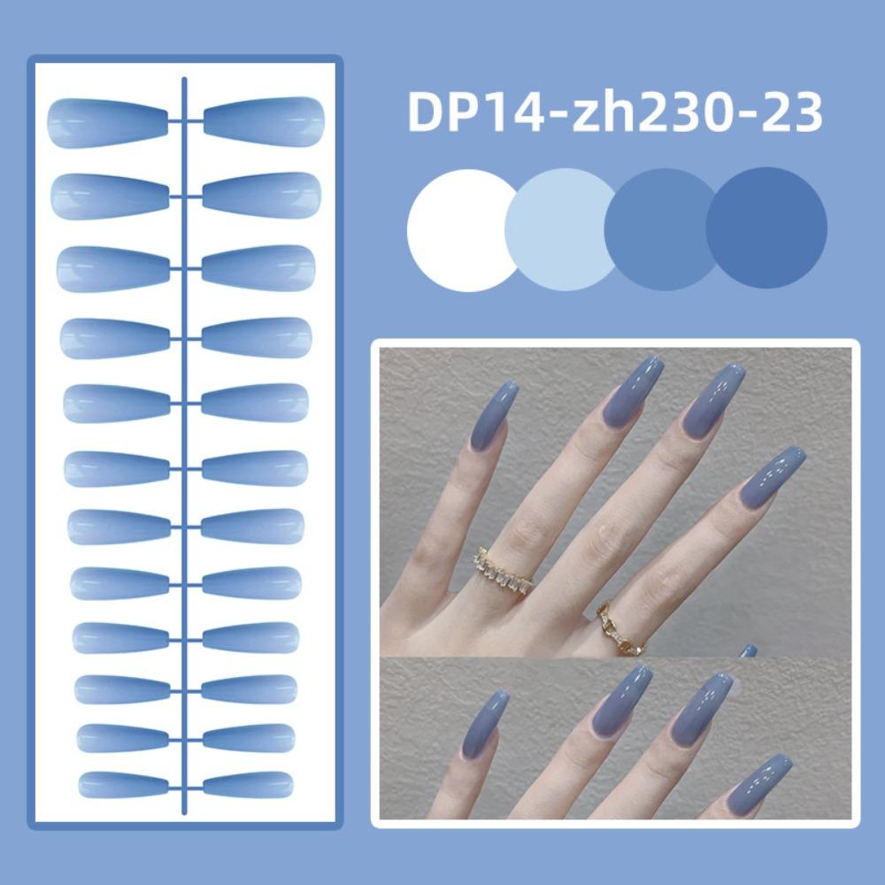 24Pcs Full Cover Long Ballet False Nails Detachable Press-on Nails Solid Color Fake Nails Women