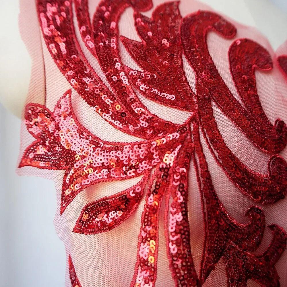 3D Flower Sequin Patches 40*19CM Sew On Patches Fashion Elegant Bodice Applique Fabric