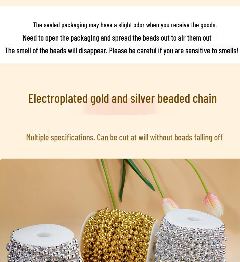 Gold & Silver Electroplated Bead String for DIY Christmas Tree Decorations