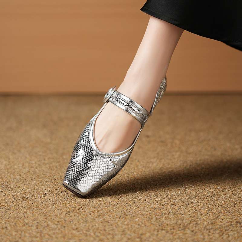 Krazing Pot Овечья кожа Лето Весна Осень Низкий каблук Женские туфли Мэри Джейн с квадратным носком Неглубокие туфли-лодочки