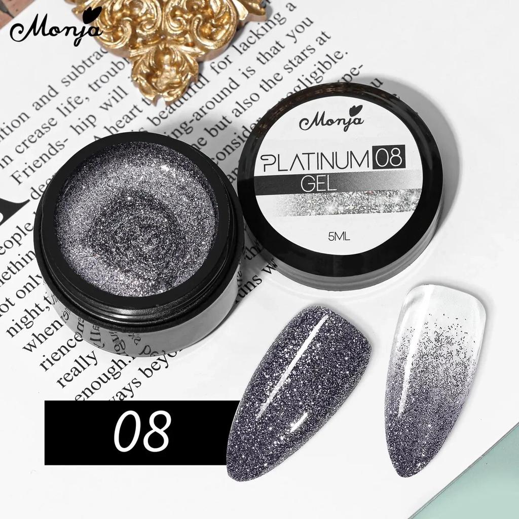 monja 5 мл гели для ногтей УФ-лак платиновый блестящий светоотражающий порошок гибридный лак для рисования отмачиваемый лак цветные маникюрные аксессуары