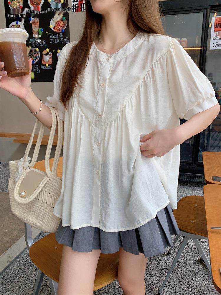 Женский модный белый летний топ с пышными рукавами и кружевным воротником, повседневный