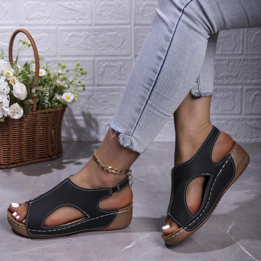 2025 New Large-size Thick-soled Wedge Heel Fish Mouth Sandals Women's Wedge Heel Sandals Women's Manufacturer