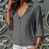 Spring Autumn Women Solid Color Button Up Chiffon Blouse Casual Long Sleeve Plus Size Tops
