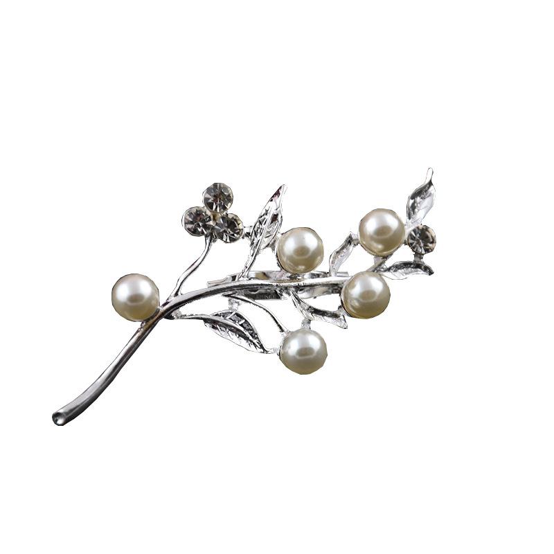 Жемчужная брошь, персонализированная креативная брошь из сплава со стразами в виде листа, женская брошь-аксессуар