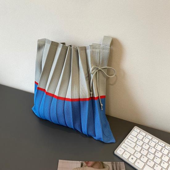 Сумка-тоут с завязками на шнурке в стиле ретро, складная вязаная сумка-тоут с цветными блоками
