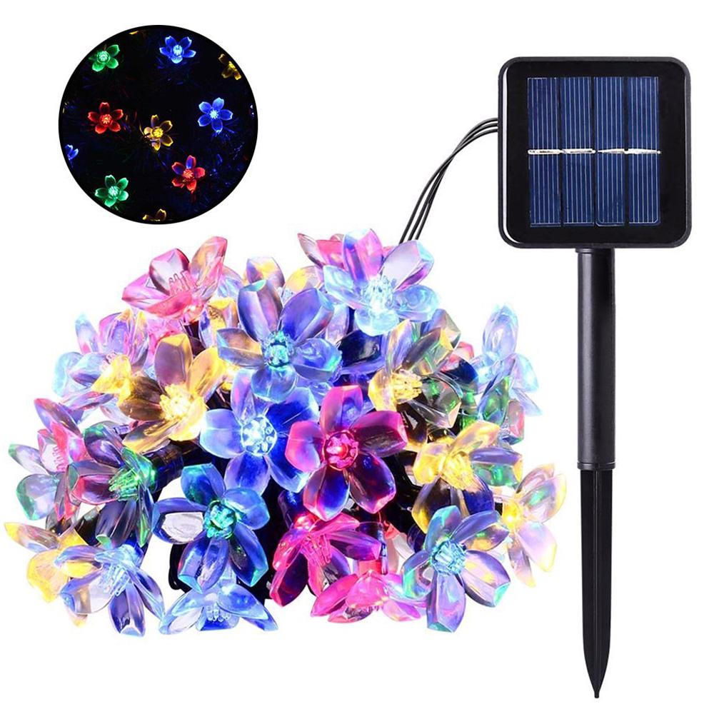 Solar Powered Flower String Lights 7m/22.97ft 50pcs Cherry Blossoms Colorful LEDs Fairy Light