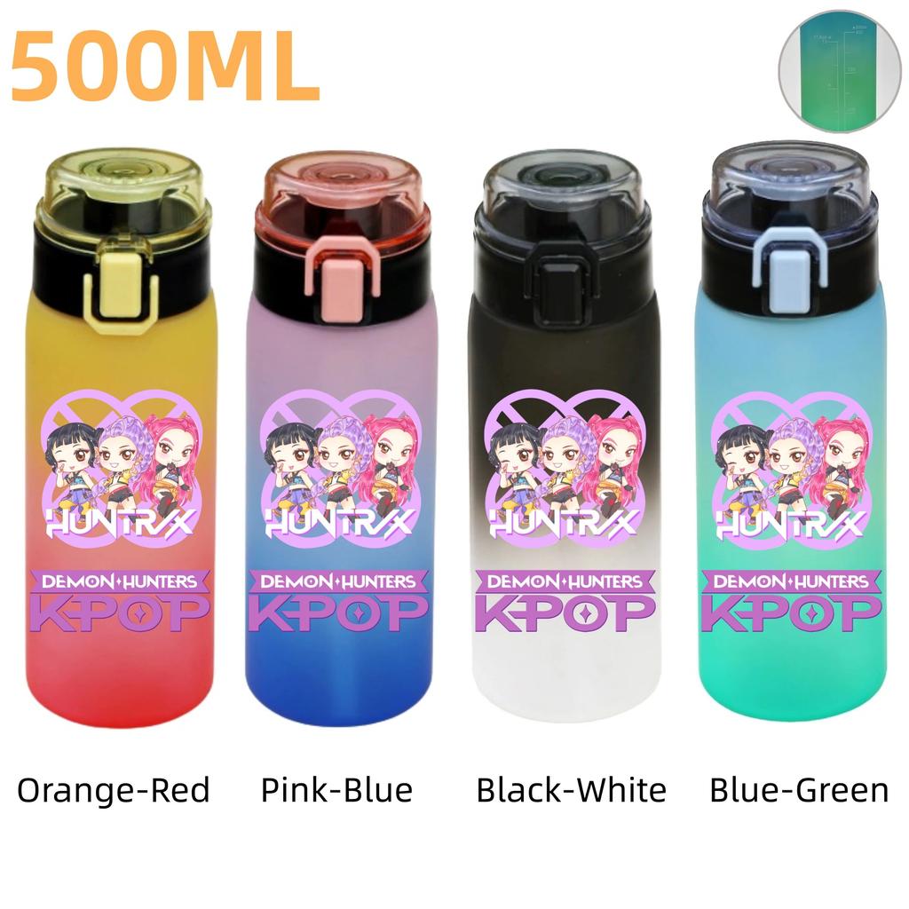 500ML KPop Demon Hunters Plastic Anime Water Cup Has Scale Travel Office Gym Hiking Portable Drink Bottles Outdoor Sport Gifts