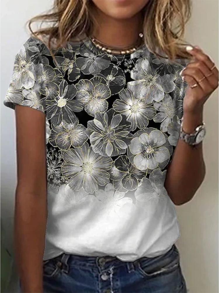 Summer New Fashion 3D Flower Print Women O-Neck T-Shirts Short Sleeve Casual Street Tee Loose Clothes Female Clothin