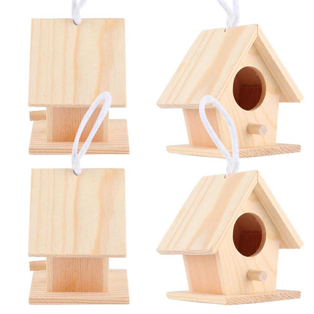 4Pcs Outdoor Wooden Bird House Hanging Bird Resting Nests Box Garden Decoration Ornament
