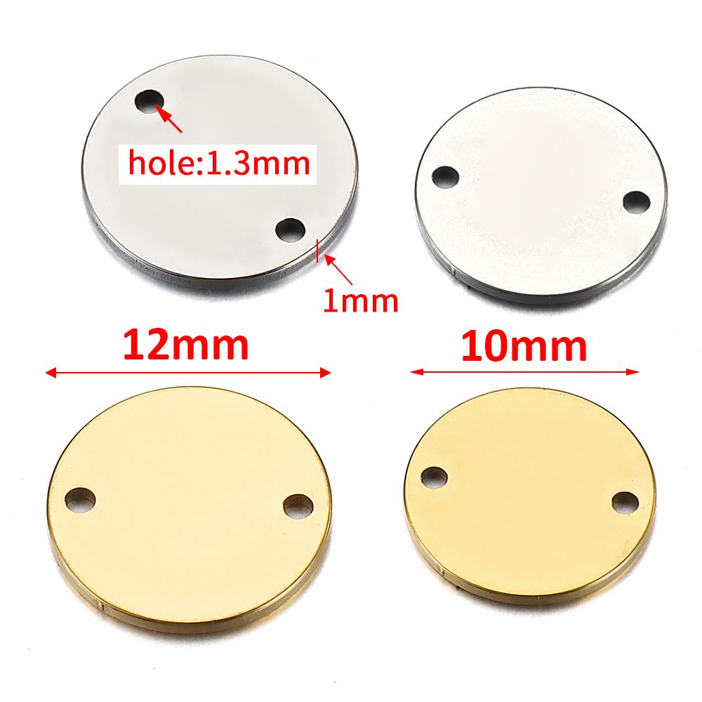 10pcs Gold Stainless Steel Round Charms Pendants for Jewelry Making DIY Necklace Bracelet Two Hole Connectors Charm Beads