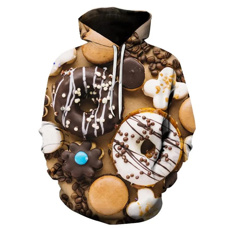 Толстовки с принтом 3D Donuts Chocolate Dessert для мужчин, детская модная уличная одежда с длинными рукавами, унисекс, зимняя толстовка с капюшоном Harajuku