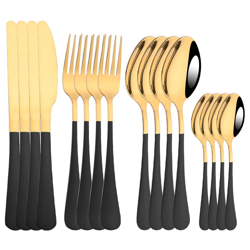 Pink Gold Cutlery Set Stainless Steel Dinnerware Set 16Pcs Knives Forks Coffee Spoons Flatware Set Kitchen Dinner Tableware Set