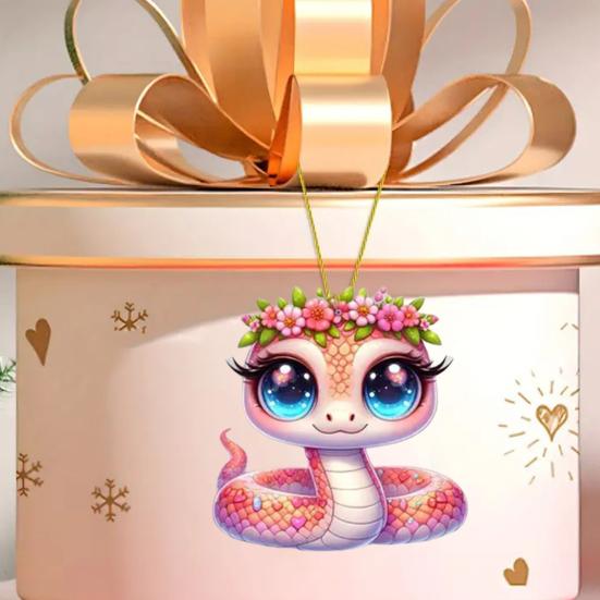 Yousheng Pink Flower Snake Pendant Acrylic Christmas Tree Hanging Car Decoration Funny Snake Lover Xmas Gift for Car Rearview Mirrors Windows Bags