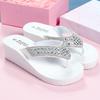 Fashion Slippers Womens 2025 New Summer Rhinestone Sandals Women's Fashion Slippers Seaside Beach Shoes Slope Heel Breathable Flip-Flops