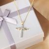 Women Necklace Shiny Cubic Zirconia Angel Wing Cross Pendant Chain Necklace Jewelry for Gift