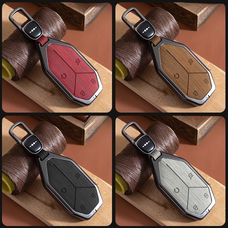 For BYD Formula Leopard 5 8 Titanium 3 7 Car Key Case Zinc Alloy Cover Keychain Shell Fob Metal Car Key Leather Holder Key Bag