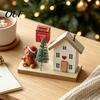 Durable Solid Wood Base Ornaments Mini Christmas Village House Figurine, Winter Scene Ornament with Snowman Small Wooden Figurines Bear & Mailbox,