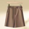 Women's Khaki High Waist Wide-Leg Shorts - Slimming A-Line, Perfect for Spring & Autumn 2024