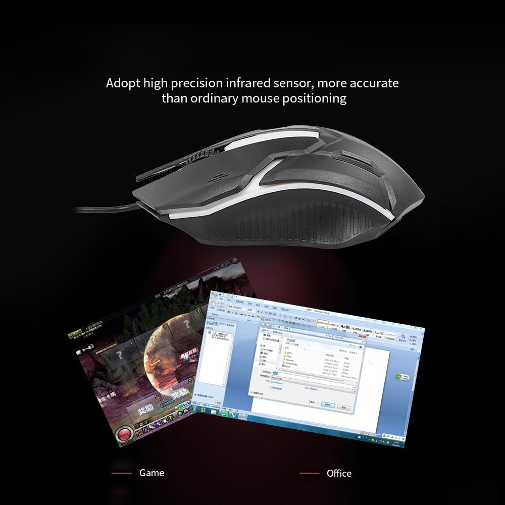 CM 818 Wired Optical Mouse Gaming Mouse 1200DPI USB Gaming Mouse Ergonomic Mouse with Colorful Breathing Light Black
