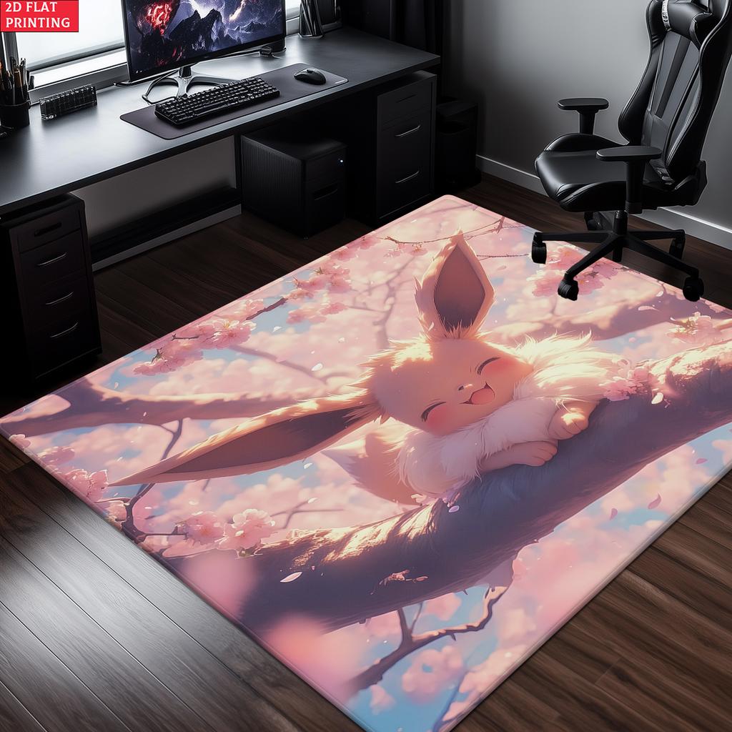 Cute Fluffy Cherry Blossom Fox Area Rug Non Slip Soft Floor Mat For Gaming Room Living Room Bedroom Decor Washable Carpet