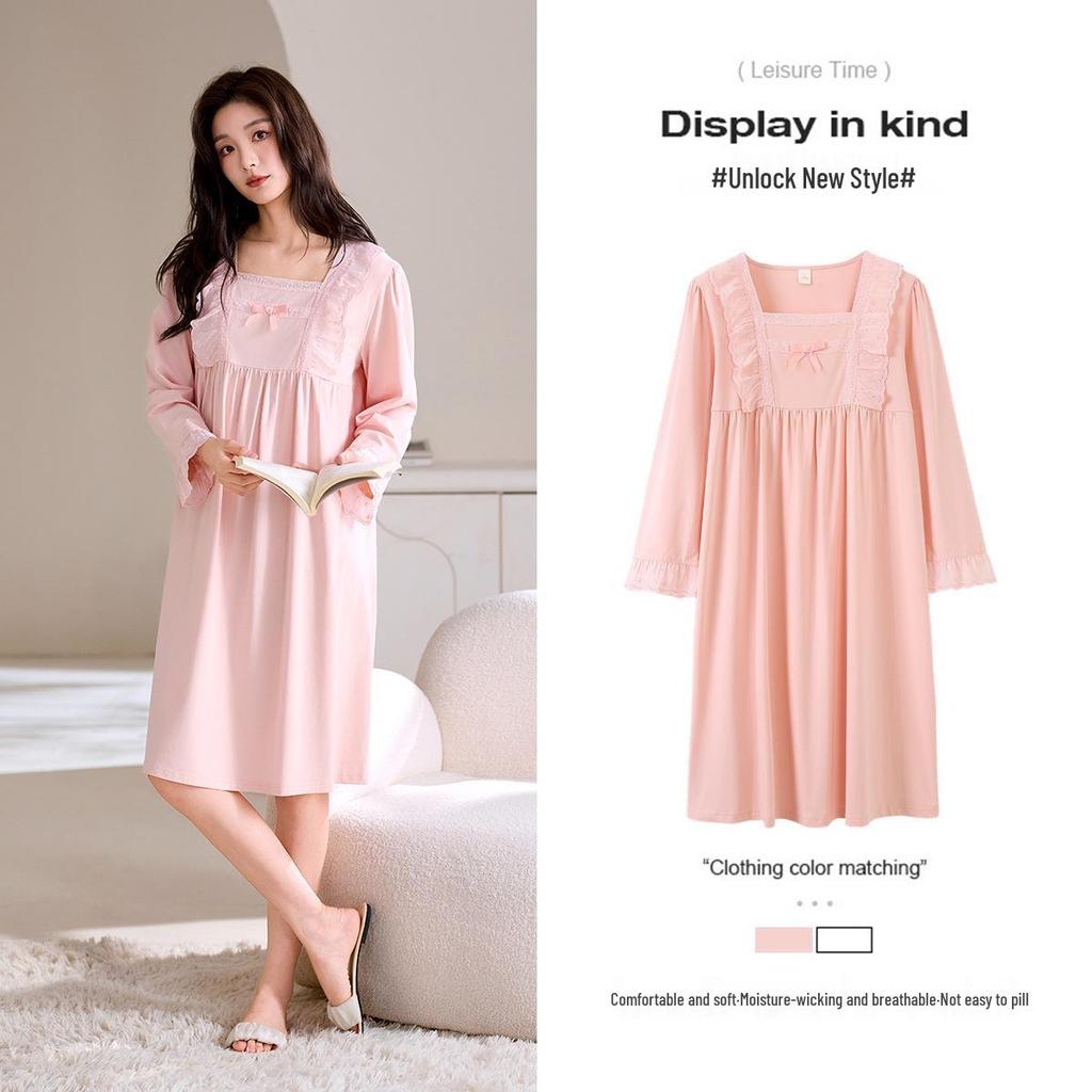 Женская легкая модальная хлопковая ночная сорочка средней длины, больших размеров, для весны и осени.