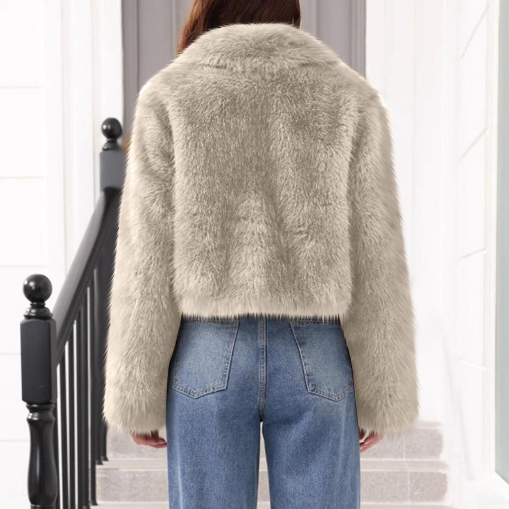 Women's Fashionable Warm Long Sleeve Solid-Color Furry Coat