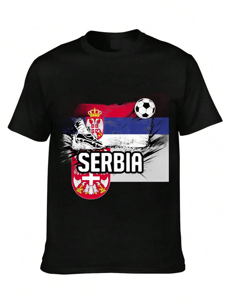 Serbia National Pride Vintage Serbian Flag Soccer TShirt 100 Cotton ONeck Short Sleeve Summer Casual Mens Tshirt Streetwear