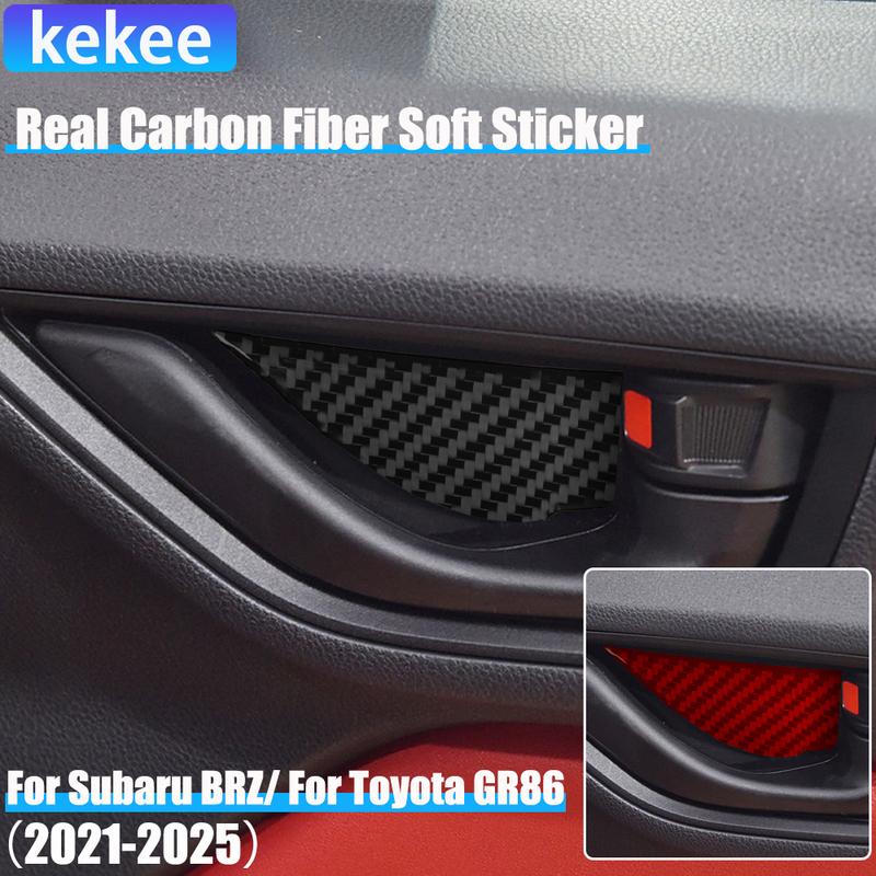 Real Carbon Fiber Car Accessories Door Handle Bowl Cover Soft Sticker For Subaru BRZ/ For Toyota GR86 2024 2025