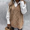 Women's Warm Trendy Argyle V-Neck Knitted Vest Fall Winter Leisure Solid Sleeveless Sweater Loose Versatile Knit Tank