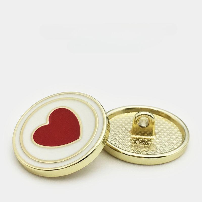 High-end Round Red Heart-shaped Metal Button Women's Coat Buttons Windbreaker Sweater Coat Buttons Shirt Decorative Buttons