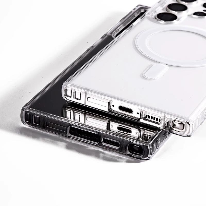 Роскошный магнитный чехол MagSafe для беспроводной зарядки для Samsung Galaxy S25 S24 S23 S21 FE S22 Plus Ultra Противоударный прозрачный акриловый чехол