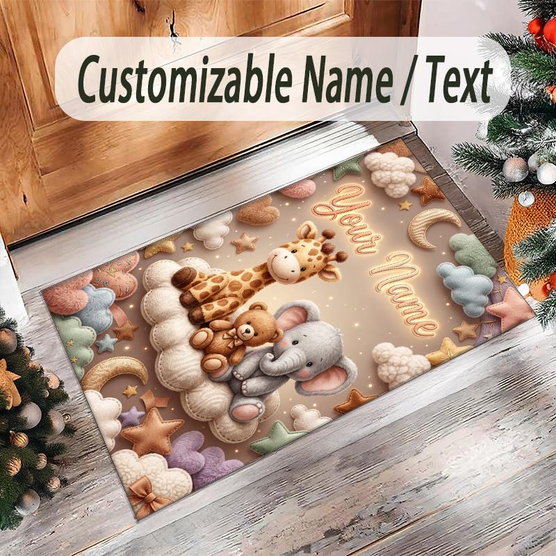 Cosmic Theme Crystal Velvet Floor Rug Personalized Custom Name Text Warm Carpet Home Decoration