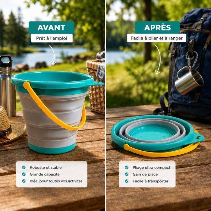 Seau Pliable Coloré Multi Usages 17 cm Compact et Pratique – Seau Souple pour Camping, Jardin, Plage et Rangement