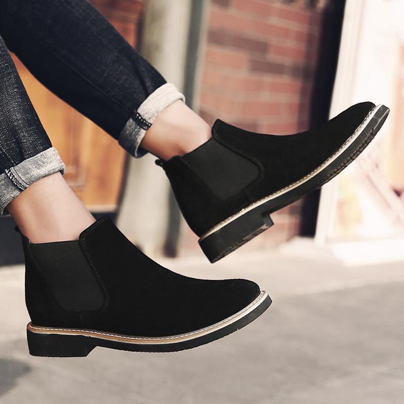 2024 Замшевые Кожаные Ботинки Челси для Мужчин Платформа Ботильоны Мужские Толстая Подошва Мотоциклетные Ботинки Весна Мужские Массивные Повседневные Туфли