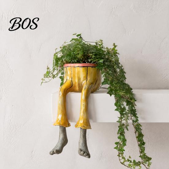 Creative Housewarming Present Cute Leggy Planter, Sitting Human Resin Planter with Legs, Shelf Sitter Plant Holder Pot for Succulents Cacti