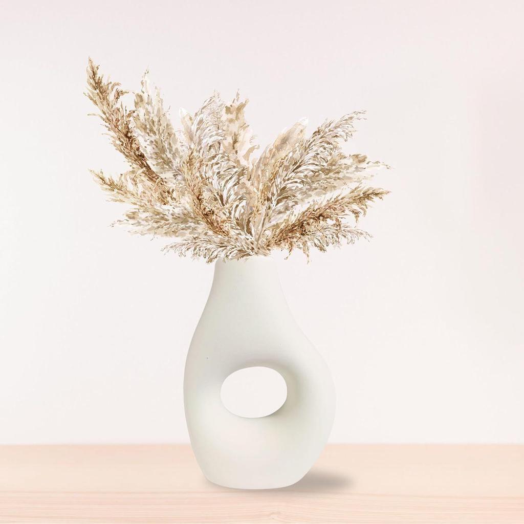 Latest Ceramic 'Uneven Donut Vase' 5 Inch - Set of 1 | Decorative Donut Vase for Dried Flowers and Pampas Grass | Vases for Home Decor,