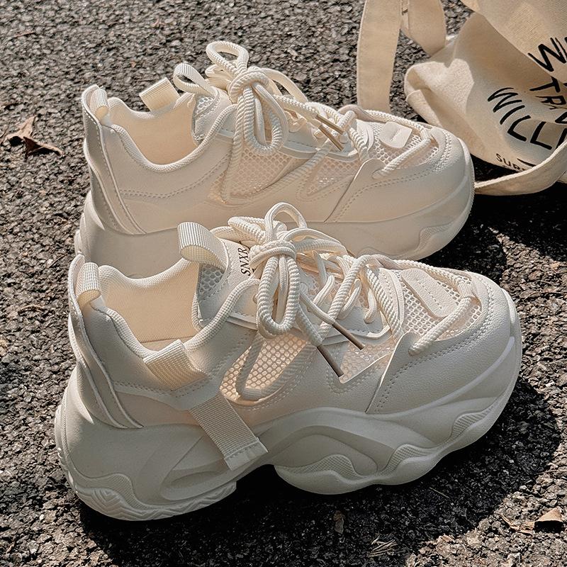 Trendy Breathable Women's Shoes 2024 New Summer Mesh Breathable Sports Thick Sole Versatile White Shoes Zapatillas De Mujer