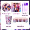 KPop Girl Demon Hunter Birthday Party Decorations Purple Disposable Tableware Anime Pink Balloons Backdrop Banner Cake Toppers