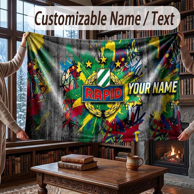 Custom Name Flannel Throw Blanket Rapid Wien FC Pattern Warm Home Decoration