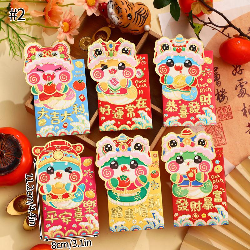 6 шт. Красные конверты на китайский Новый год, мультяшные милые змеи, хунбао, красные пакеты на Праздник весны, свадебный конверт, пакеты для денег со змеями