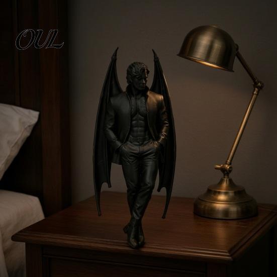 Gothic Home Decor 3D Printed Bat Gentleman Figurine, Demonic Man Statue with PLA Art Crafts Wings, Dark Fantasy Sculpture for Office Table Shelf