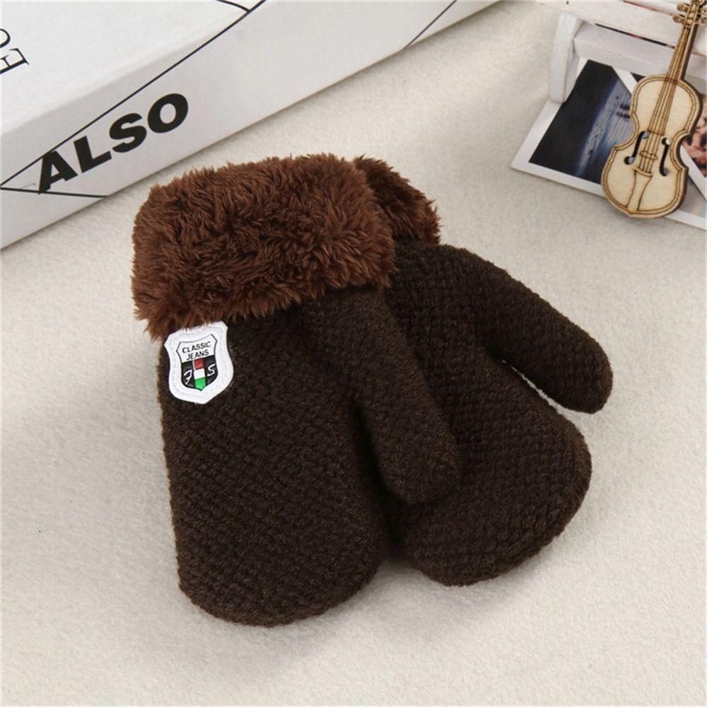 Children Plush Hanging Neck Cute Knitted Mittens Thick Warm Kids Gloves