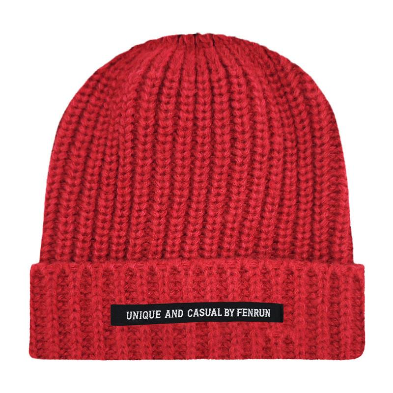 Casual Unique And By Fenrun Letter Print Knitted Hat Thick Striped Cap Warm