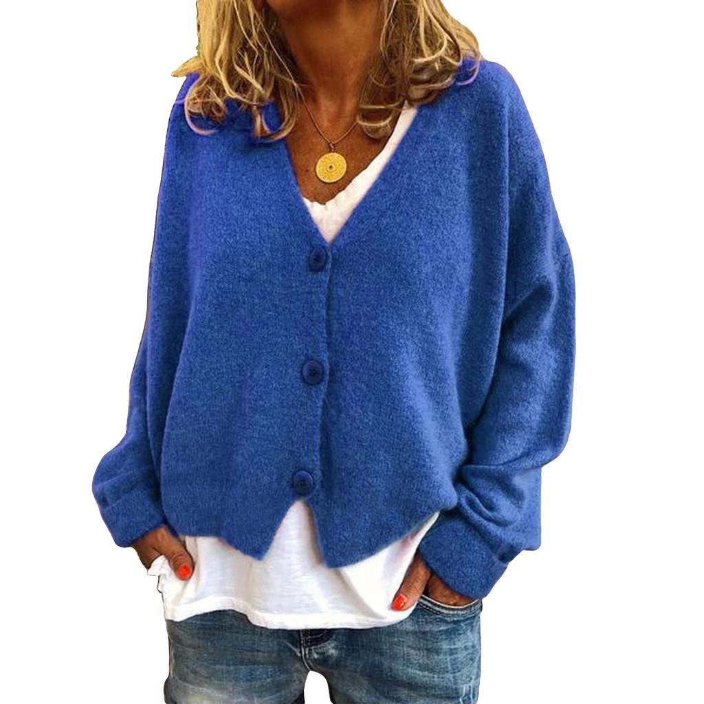 Women's Fashion Oversized Knit Cardigan Sweater With Buttons Long Sleeves Solid Color Jacket