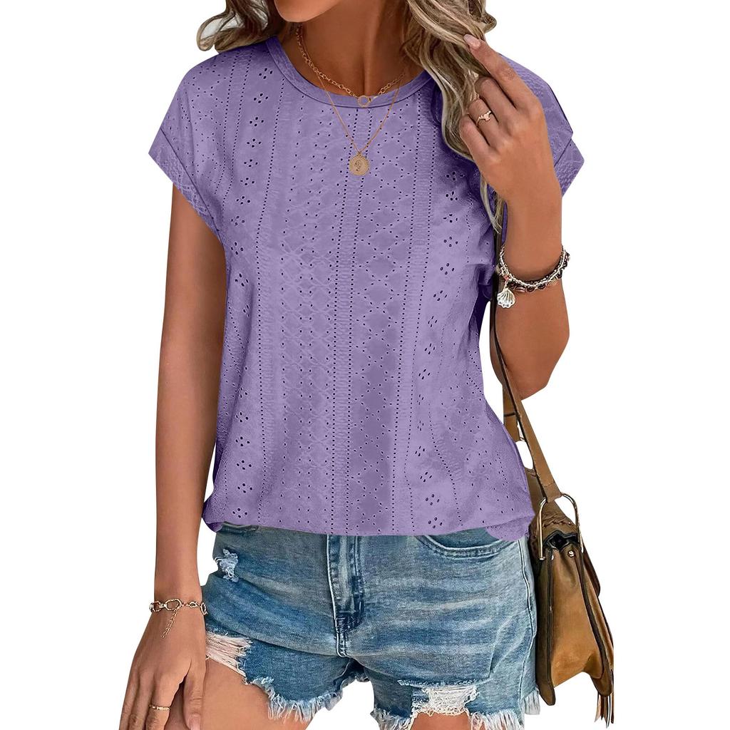 Женские топы, футболки с коротким рукавом, блузки с принтом, нарядные повседневные ажурные вышивки, летняя модная одежда